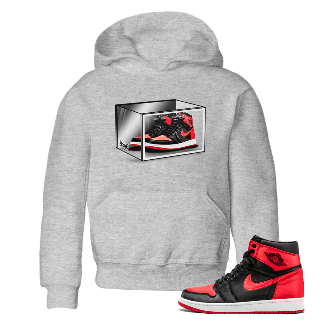 Air Jordan 1 Retro High OG Satin Bred shirt to match jordans Shoe Box sneaker release tees Air Jordan 1 Satin Bred SNRT Sneaker Tees Baby Toddler Heather Grey 1 T-Shirt