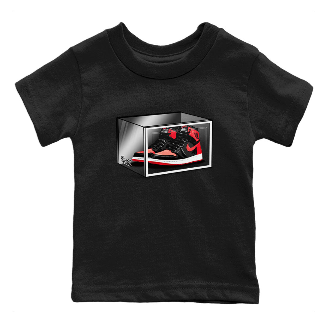 Air Jordan 1 Retro High OG Satin Bred shirt to match jordans Shoe Box sneaker release tees Air Jordan 1 Satin Bred SNRT Sneaker Tees Baby Toddler Black 2 T-Shirt