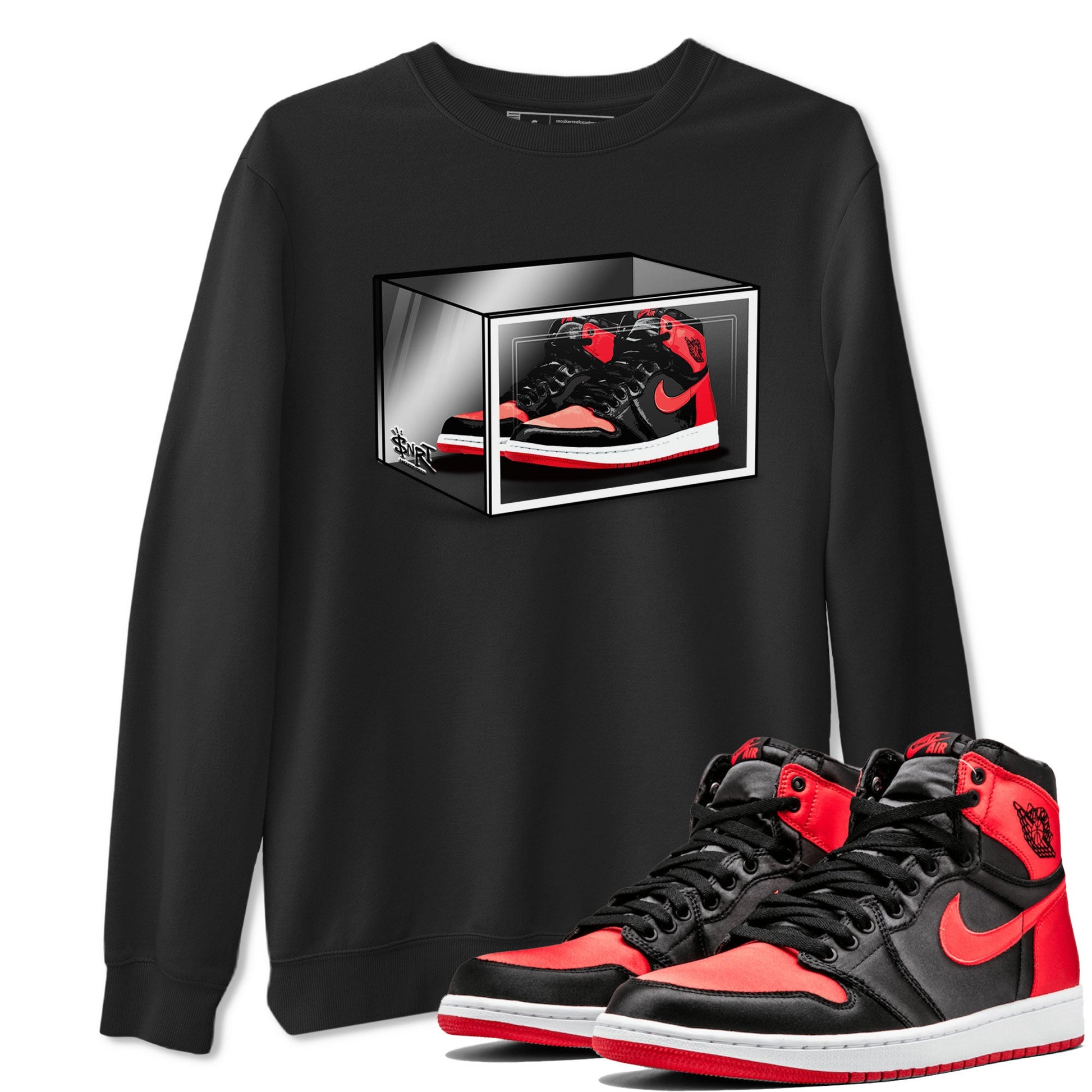 Air Jordan 1 Retro High OG Satin Bred shirt to match jordans Shoe Box sneaker release tees Air Jordan 1 Satin Bred SNRT Sneaker Tees Unisex Streetwear Clothing Black 1 T-Shirt