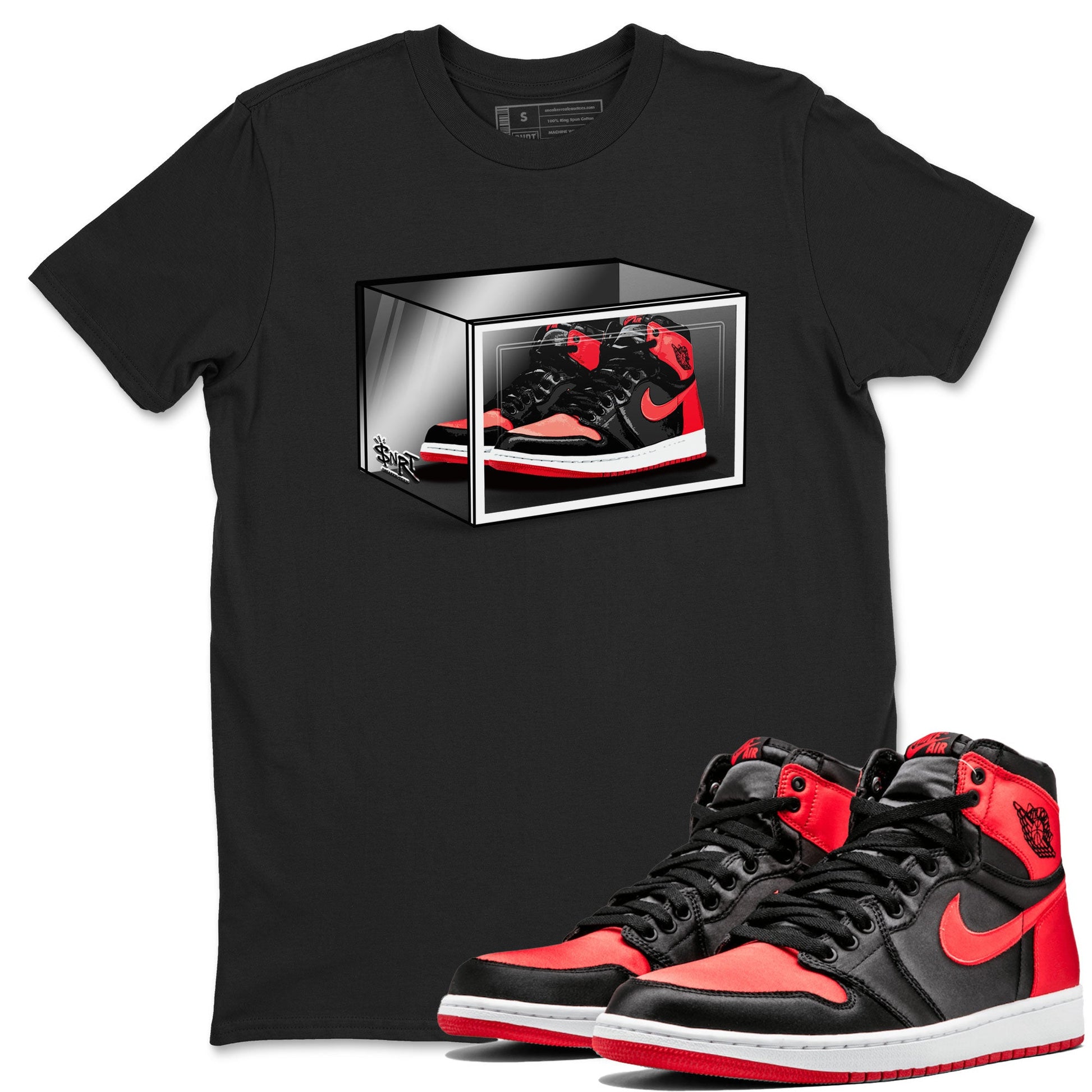Air Jordan 1 Retro High OG Satin Bred shirt to match jordans Shoe Box sneaker release tees Air Jordan 1 Satin Bred SNRT Sneaker Tees Unisex Streetwear Clothing Black 1 T-Shirt