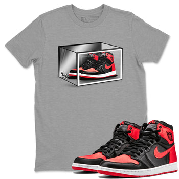 Air Jordan 1 Retro High OG Satin Bred shirt to match jordans Shoe Box sneaker release tees Air Jordan 1 Satin Bred SNRT Sneaker Tees Unisex Streetwear Clothing Heather Grey 1 T-Shirt