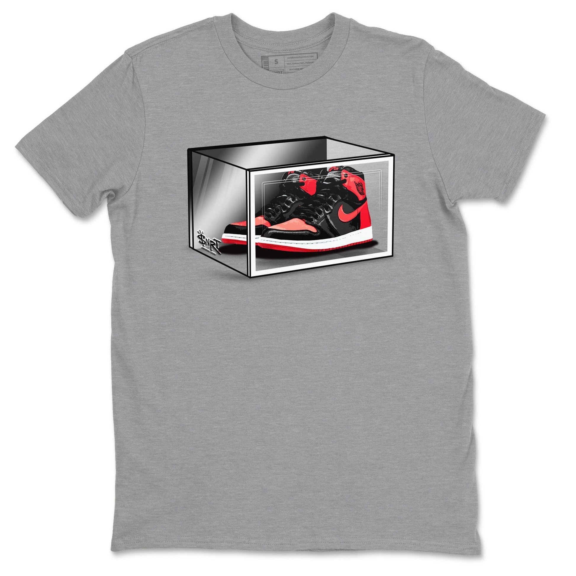 Air Jordan 1 Retro High OG Satin Bred shirt to match jordans Shoe Box sneaker release tees Air Jordan 1 Satin Bred SNRT Sneaker Tees Unisex Streetwear Clothing Heather Grey 2 T-Shirt