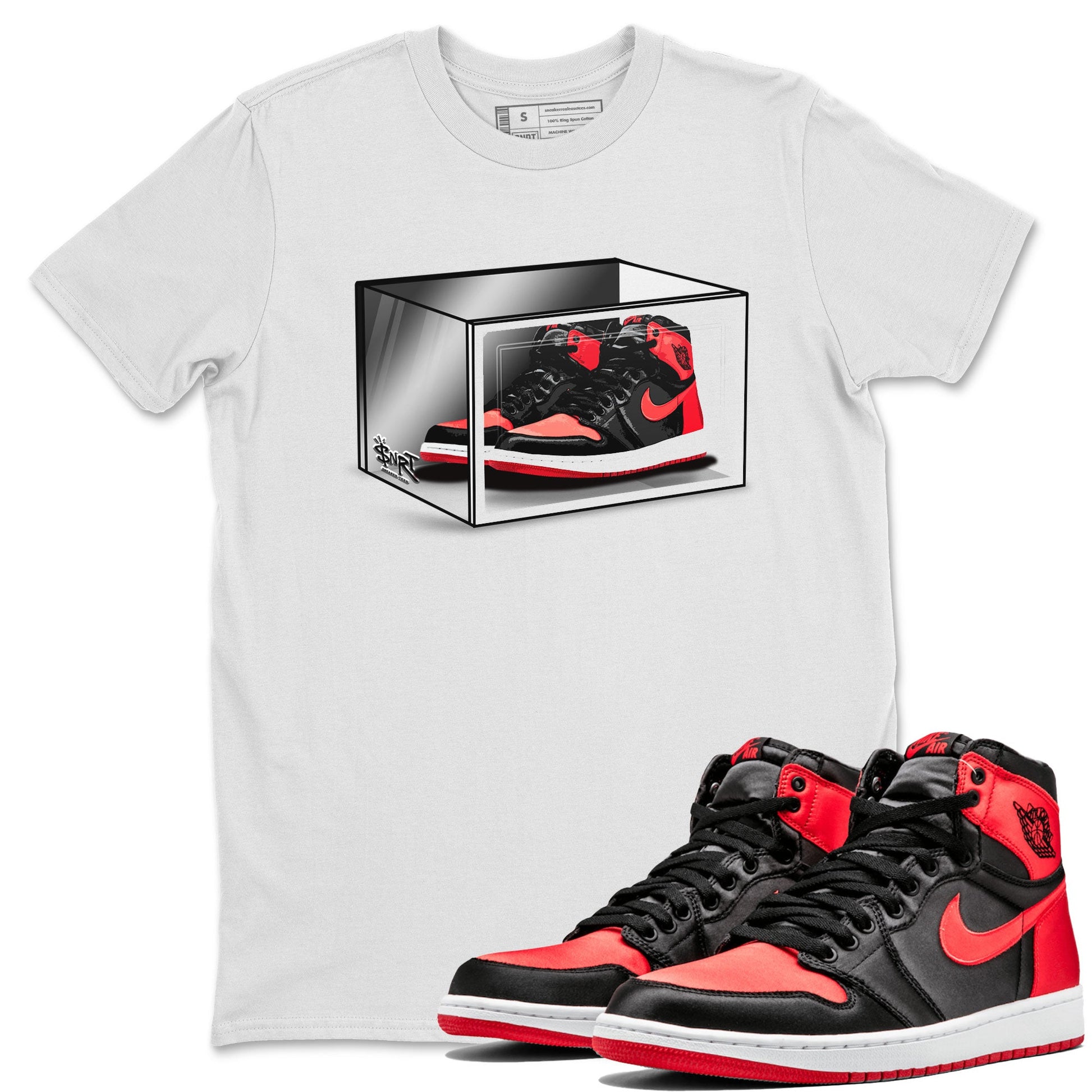 Air Jordan 1 Retro High OG Satin Bred shirt to match jordans Shoe Box sneaker release tees Air Jordan 1 Satin Bred SNRT Sneaker Tees Unisex Streetwear Clothing White 1 T-Shirt