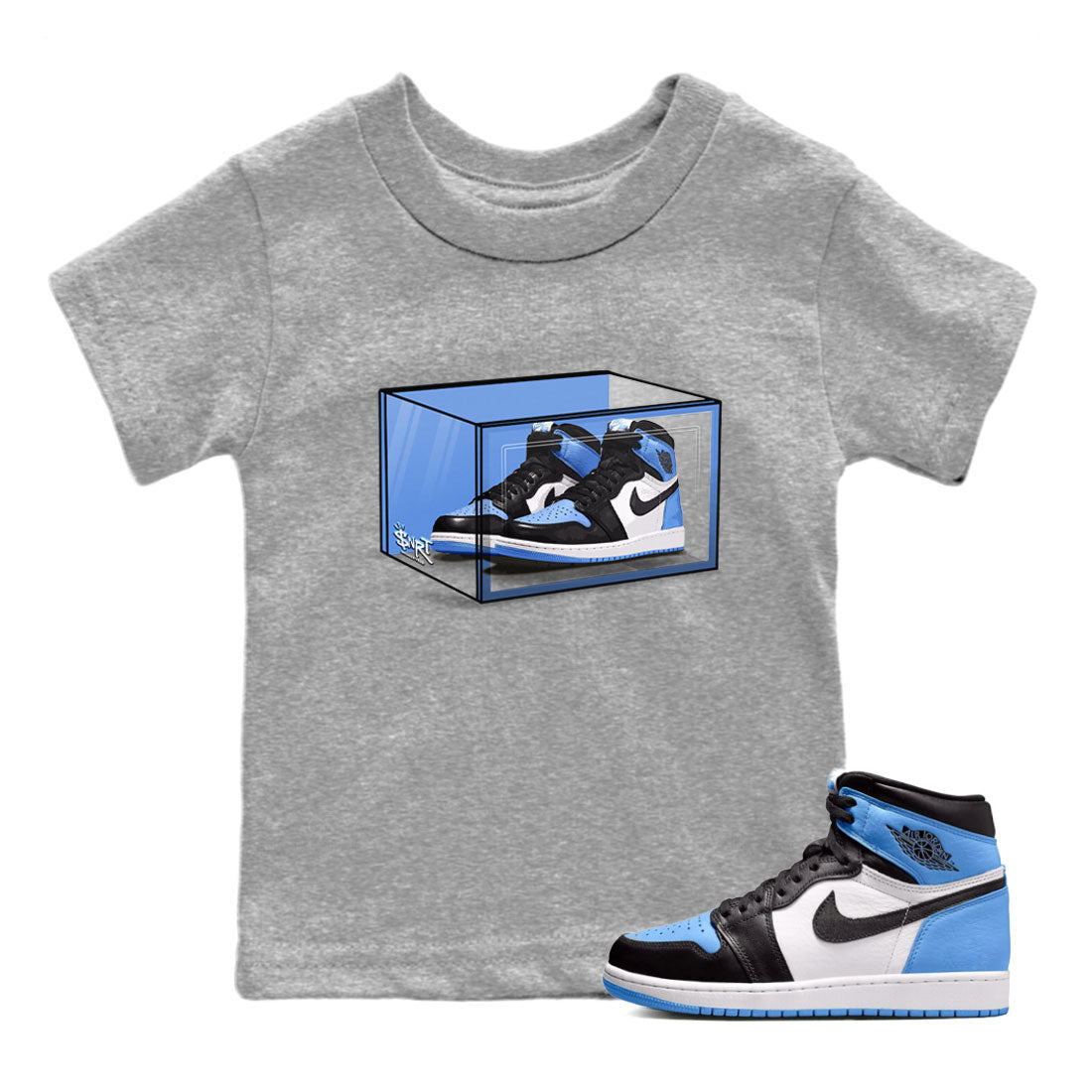 Air Jordan 1 Retro High OG UNC Toe shirt to match jordans Shoe Box sneaker tees UNC Toe 1s SNRT Sneaker Release Tees Baby Toddler Heather Grey 1 T-Shirt