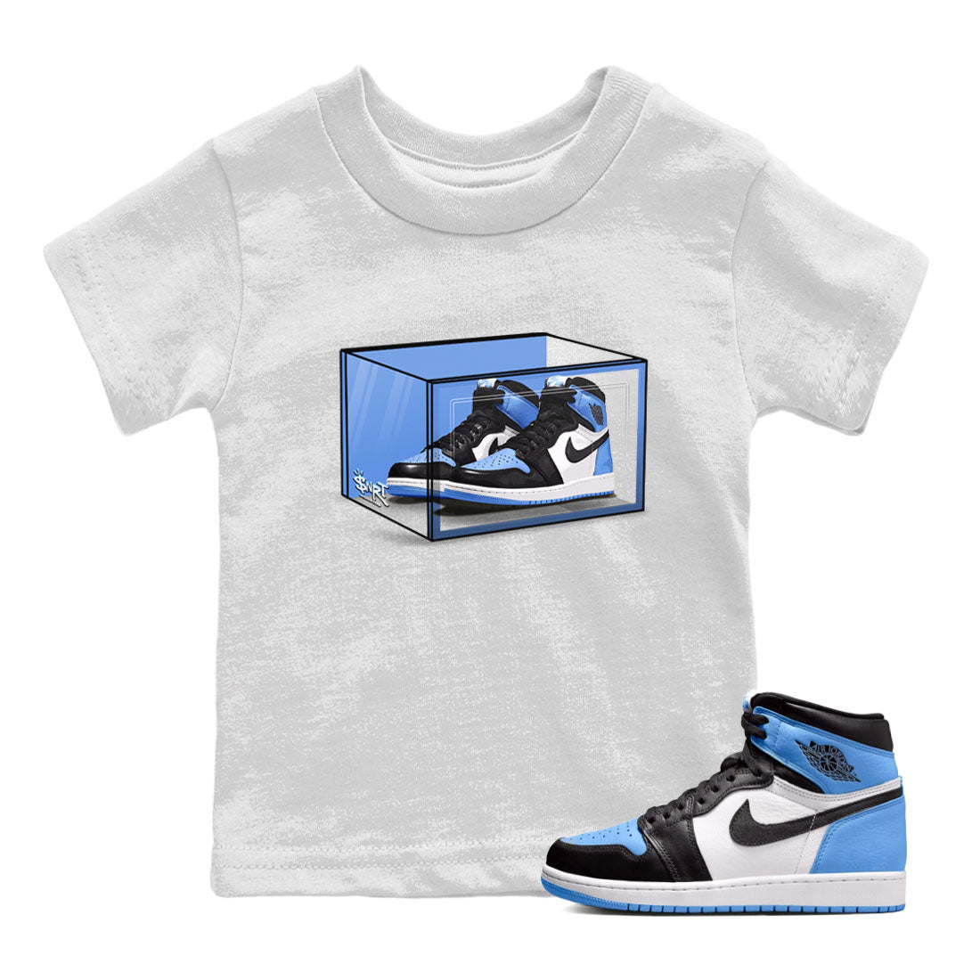 Air Jordan 1 Retro High OG UNC Toe shirt to match jordans Shoe Box sneaker tees UNC Toe 1s SNRT Sneaker Release Tees Baby Toddler White 1 T-Shirt