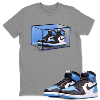Air Jordan 1 Retro High OG UNC Toe shirt to match jordans Shoe Box sneaker tees UNC Toe 1s SNRT Sneaker Release Tees Unisex Heather Grey 1 T-Shirt