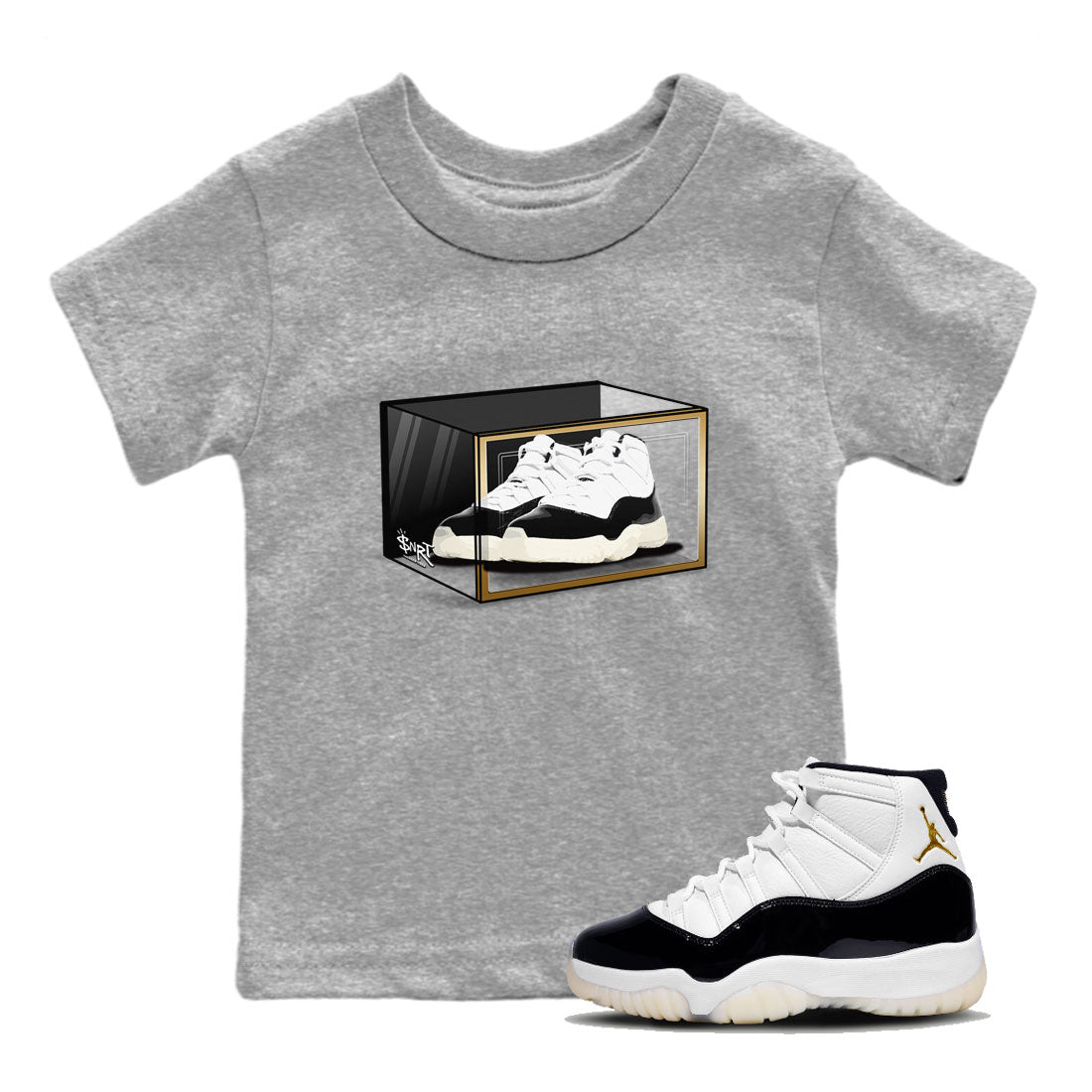 11s Gratitude shirt to match jordans Shoe Box sneaker tees Air Jordan 11 Gratitude SNRT Sneaker Tees Sneaker Matching Shirt Baby Toddler Heather Grey 1 T-Shirt