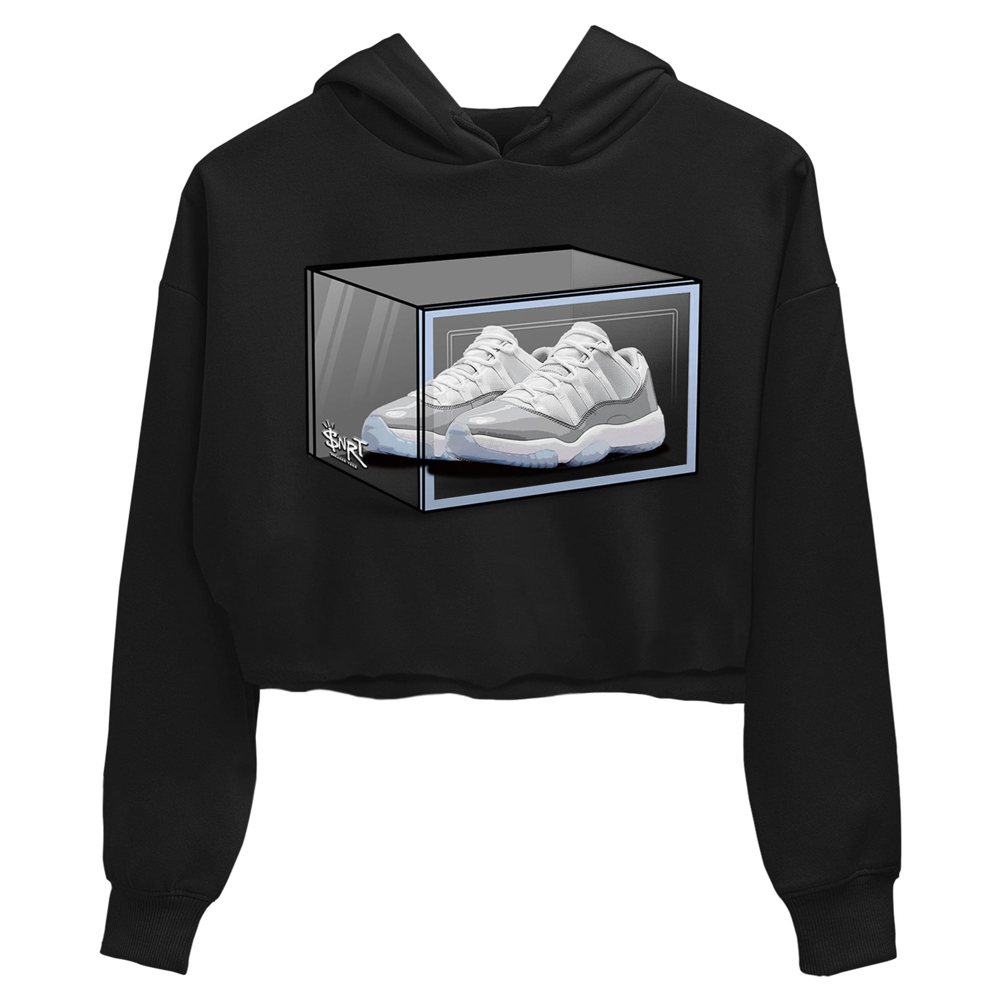 Air Jordan 11 Retro White Cement shirt to match jordans Shoe Box sneaker tees Air Jordan 11 White Cement SNRT Sneaker Release Tees Black 2 Crop T-Shirt