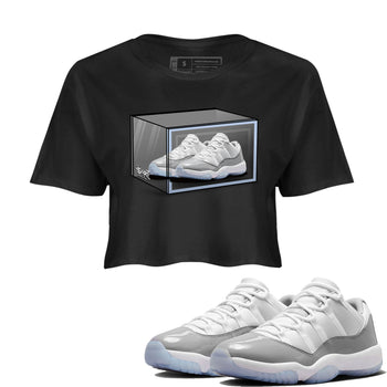 Air Jordan 11 Retro White Cement shirt to match jordans Shoe Box sneaker tees Air Jordan 11 White Cement SNRT Sneaker Release Tees Black 1 Crop T-Shirt
