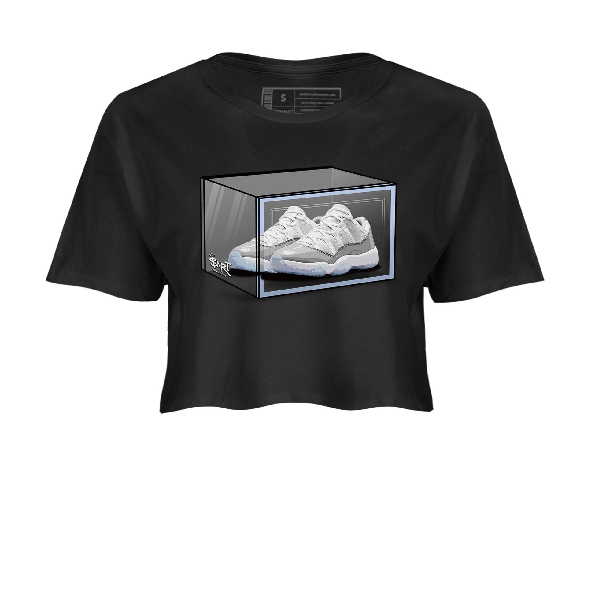 Air Jordan 11 Retro White Cement shirt to match jordans Shoe Box sneaker tees Air Jordan 11 White Cement SNRT Sneaker Release Tees Black 2 Crop T-Shirt