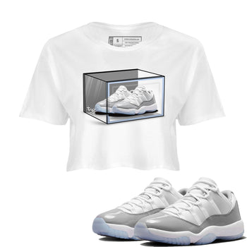 Air Jordan 11 Retro White Cement shirt to match jordans Shoe Box sneaker tees Air Jordan 11 White Cement SNRT Sneaker Release Tees White 1 Crop T-Shirt