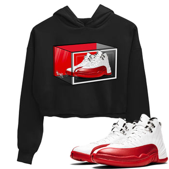 Air Jordan 12 Cherry shirt to match jordans Shoe Box sneaker tees Air Jordan 12 Retro Cherry SNRT Sneaker Release Tees Black 1 Crop T-Shirt