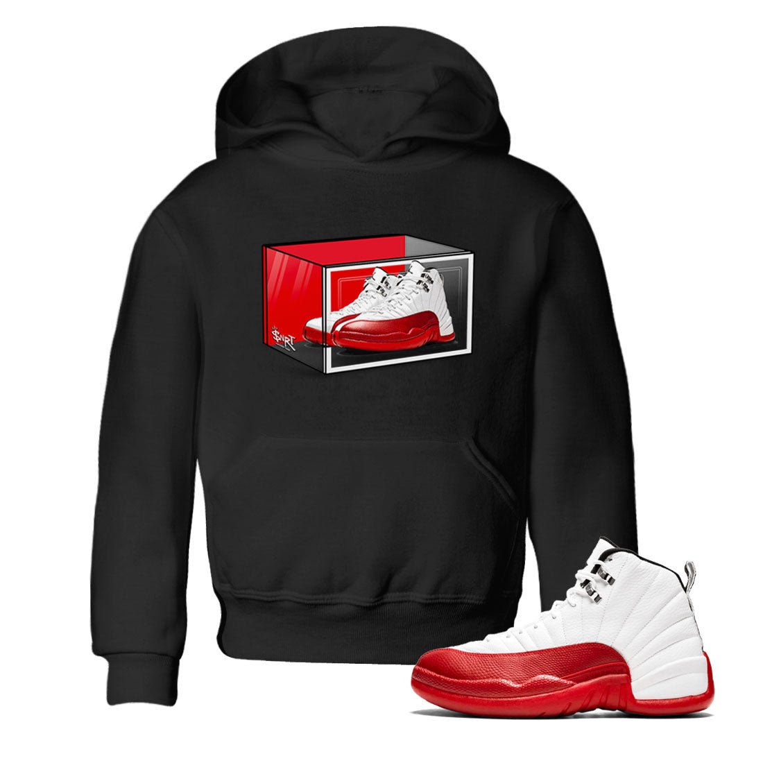 Air Jordan 12 Cherry shirt to match jordans Shoe Box sneaker tees Air Jordan 12 Retro Cherry SNRT Sneaker Release Tees Baby Toddler Black 1 T-Shirt