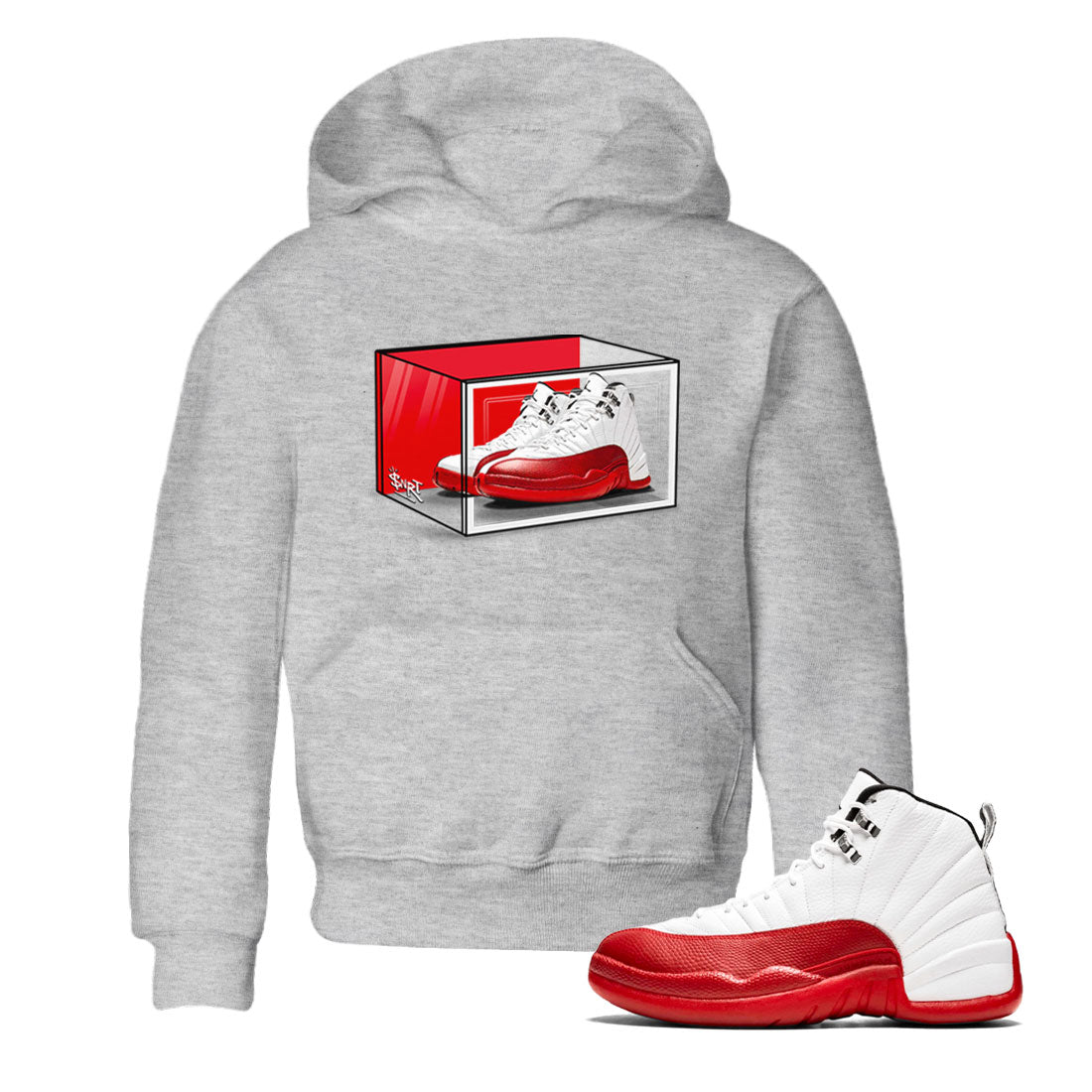 Air Jordan 12 Cherry shirt to match jordans Shoe Box sneaker tees Air Jordan 12 Retro Cherry SNRT Sneaker Release Tees Baby Toddler Heather Grey 1 T-Shirt