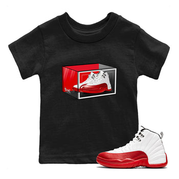 Air Jordan 12 Cherry shirt to match jordans Shoe Box sneaker tees Air Jordan 12 Retro Cherry SNRT Sneaker Release Tees Baby Toddler Black 1 T-Shirt