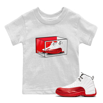Air Jordan 12 Cherry shirt to match jordans Shoe Box sneaker tees Air Jordan 12 Retro Cherry SNRT Sneaker Release Tees Baby Toddler White 1 T-Shirt
