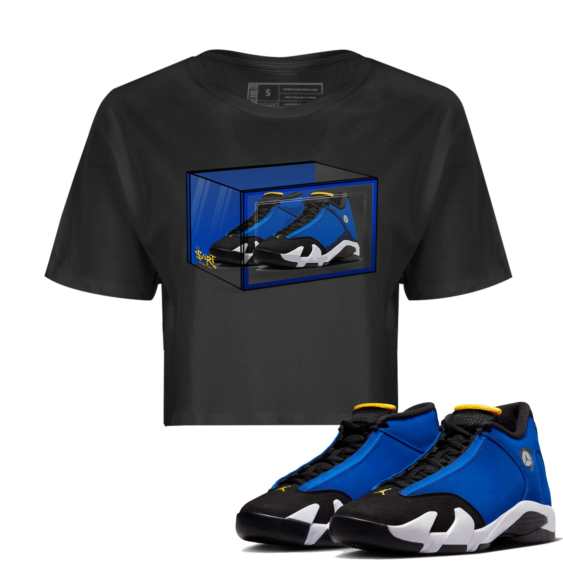 Air Jordan 14 Laney Sneaker Match Tees Shoe Box Sneaker Tees Jordan 14 Laney Sneaker Release Tees Women's Shirts Black 1