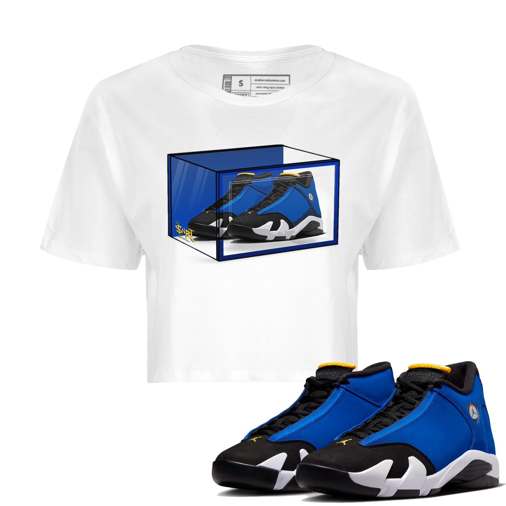 Air Jordan 14 Laney Sneaker Match Tees Shoe Box Sneaker Tees Jordan 14 Laney Sneaker Release Tees Women's Shirts White 1