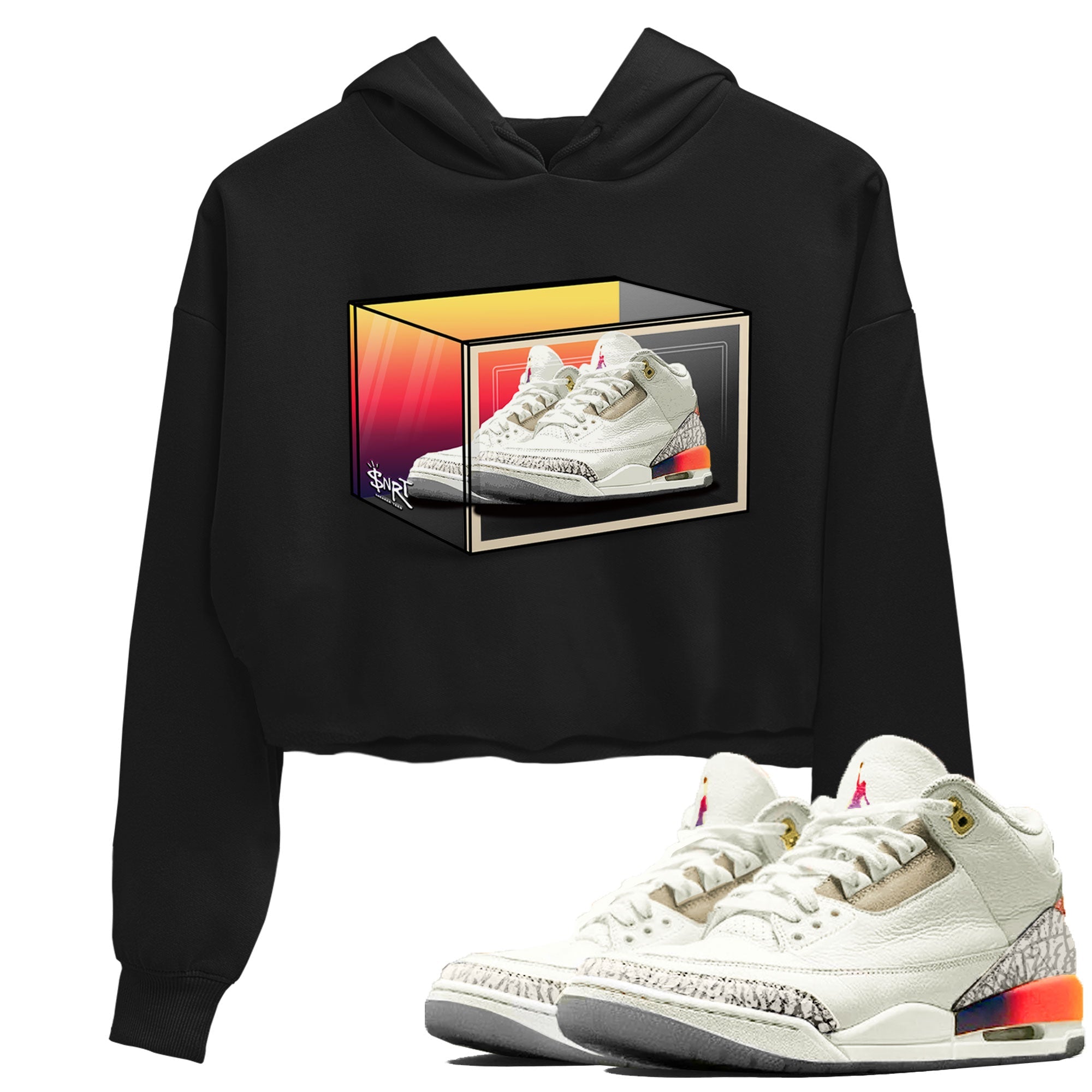 Air Jordan 3 J Balvin shirt to match jordans Shoe Box sneaker tees Air Jordan 3 J Balvin SNRT Sneaker Release Tees Black 1 Crop T-Shirt