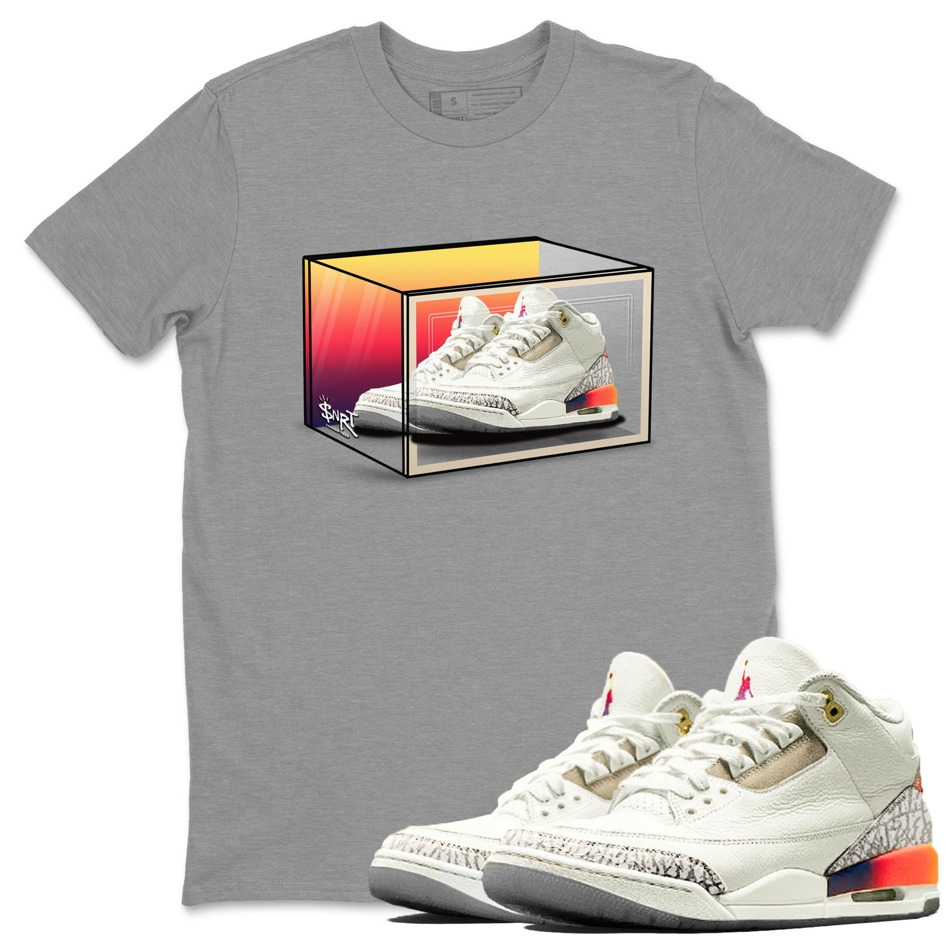 Air Jordan 3 J Balvin shirt to match jordans Shoe Box sneaker tees Air Jordan 3 J Balvin SNRT Sneaker Release Tees Unisex Heather Grey 1 T-Shirt