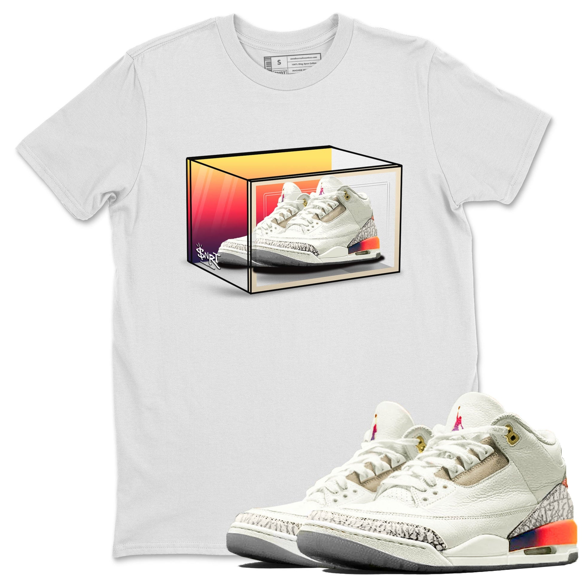 Air Jordan 3 J Balvin shirt to match jordans Shoe Box sneaker tees Air Jordan 3 J Balvin SNRT Sneaker Release Tees Unisex White 1 T-Shirt