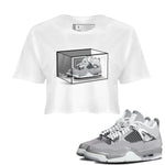 AJ4 Frozen Moments shirt to match jordans Shoe Box sneaker tees Air Jordan 4 Light Iron Ore SNRT Sneaker Release Tees White 1 Crop T-Shirt