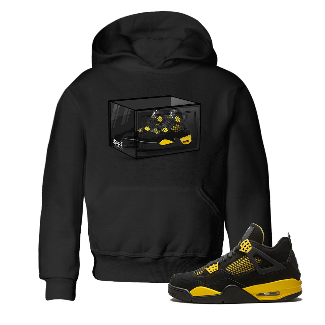 Air Jordan 4 Thunder Sneaker Match Tees Shoe Box Sneaker Tees Air Jordan 4 Retro Thunder Tee Kids Shirts Black 1