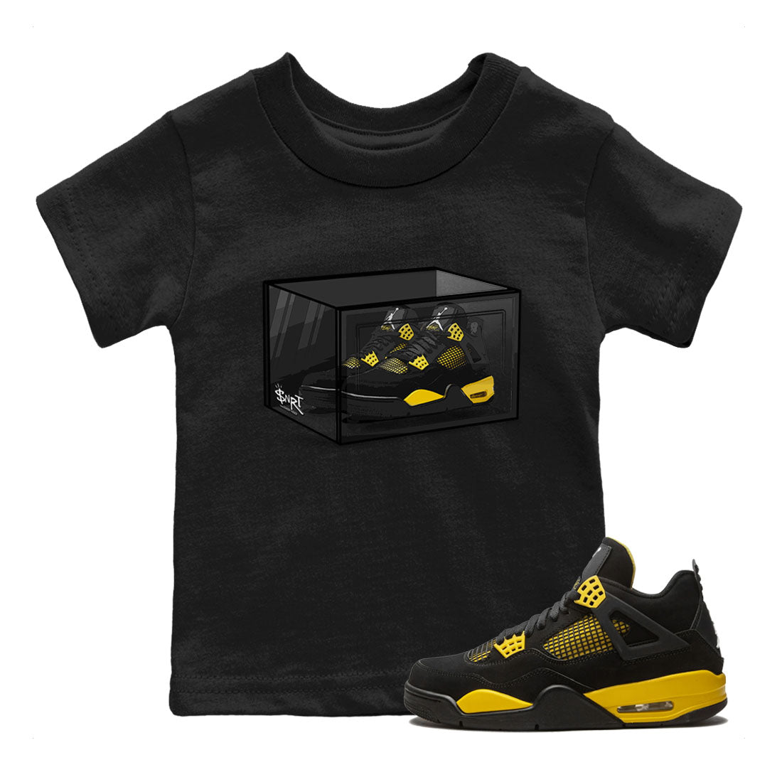 Air Jordan 4 Thunder Sneaker Match Tees Shoe Box Sneaker Tees Air Jordan 4 Retro Thunder Tee Kids Shirts Black 1