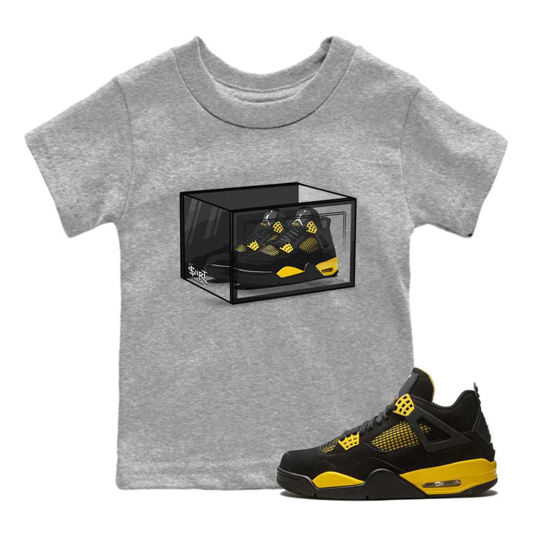 Air Jordan 4 Thunder Sneaker Match Tees Shoe Box Sneaker Tees Air Jordan 4 Retro Thunder Tee Kids Shirts Heather Grey 1