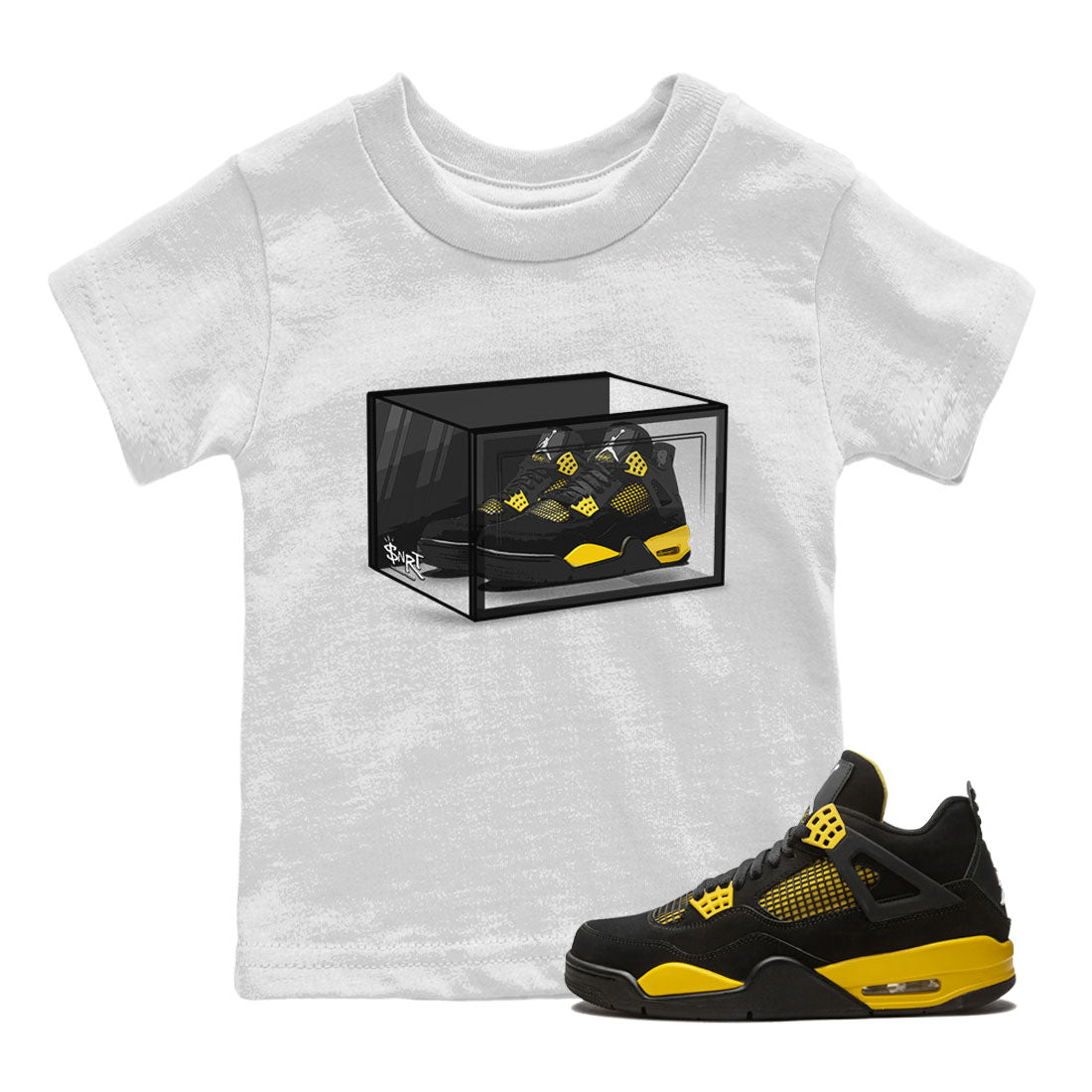 Air Jordan 4 Thunder Sneaker Match Tees Shoe Box Sneaker Tees Air Jordan 4 Retro Thunder Tee Kids Shirts White 1