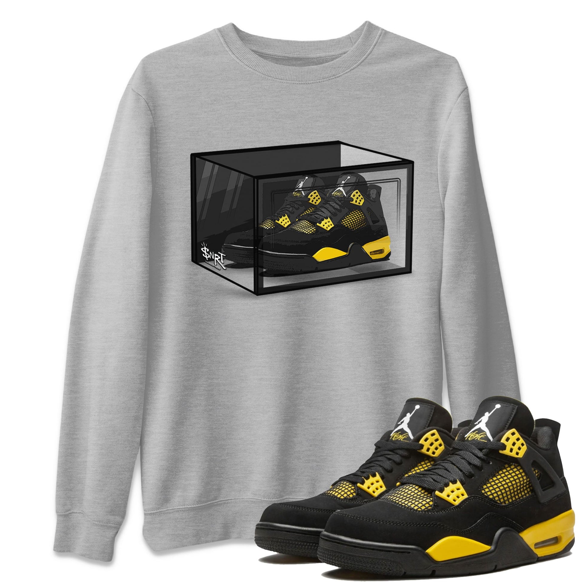 Air Jordan 4 Thunder Sneaker Match Tees Shoe Box Sneaker Tees Air Jordan 4 Retro Thunder Tee Unisex Shirts Heather Grey 1