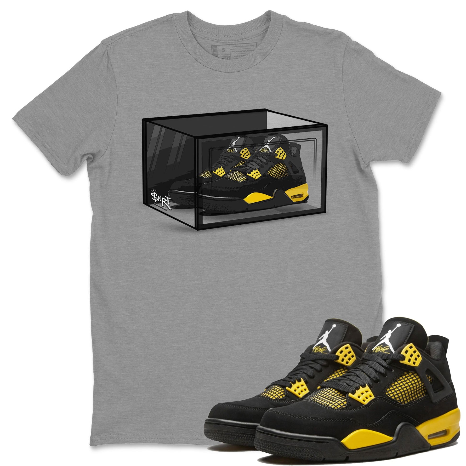 Air Jordan 4 Thunder Sneaker Match Tees Shoe Box Sneaker Tees Air Jordan 4 Retro Thunder Tee Unisex Shirts Heather Grey 1
