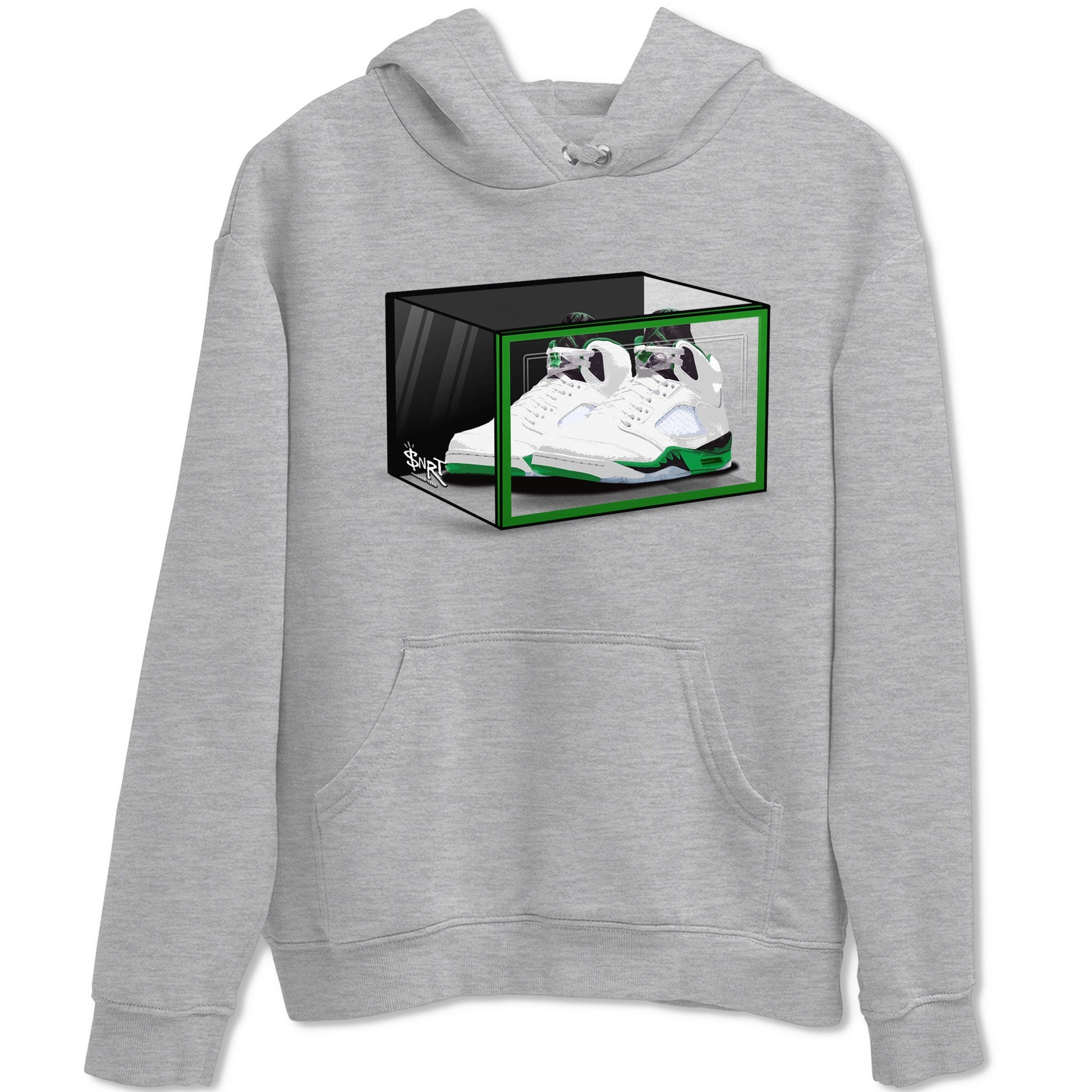 AJ5 Retro Lucky Green shirt to match jordans Shoe Box sneaker tees Air Jordan 5 Retro Lucky Green SNRT Sneaker Tees Casual Crew Neck T-Shirt Unisex Heather Grey 2 T-Shirt