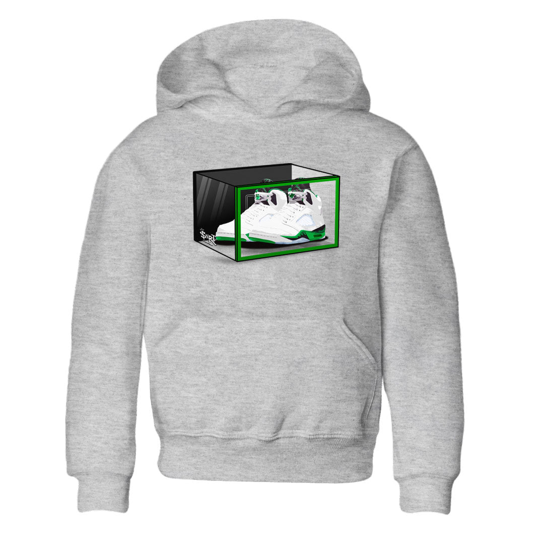 AJ5 Retro Lucky Green shirt to match jordans Shoe Box sneaker tees Air Jordan 5 Retro Lucky Green SNRT Sneaker Tees Casual Crew Neck T-Shirt Baby Toddler Heather Grey 2 T-Shirt