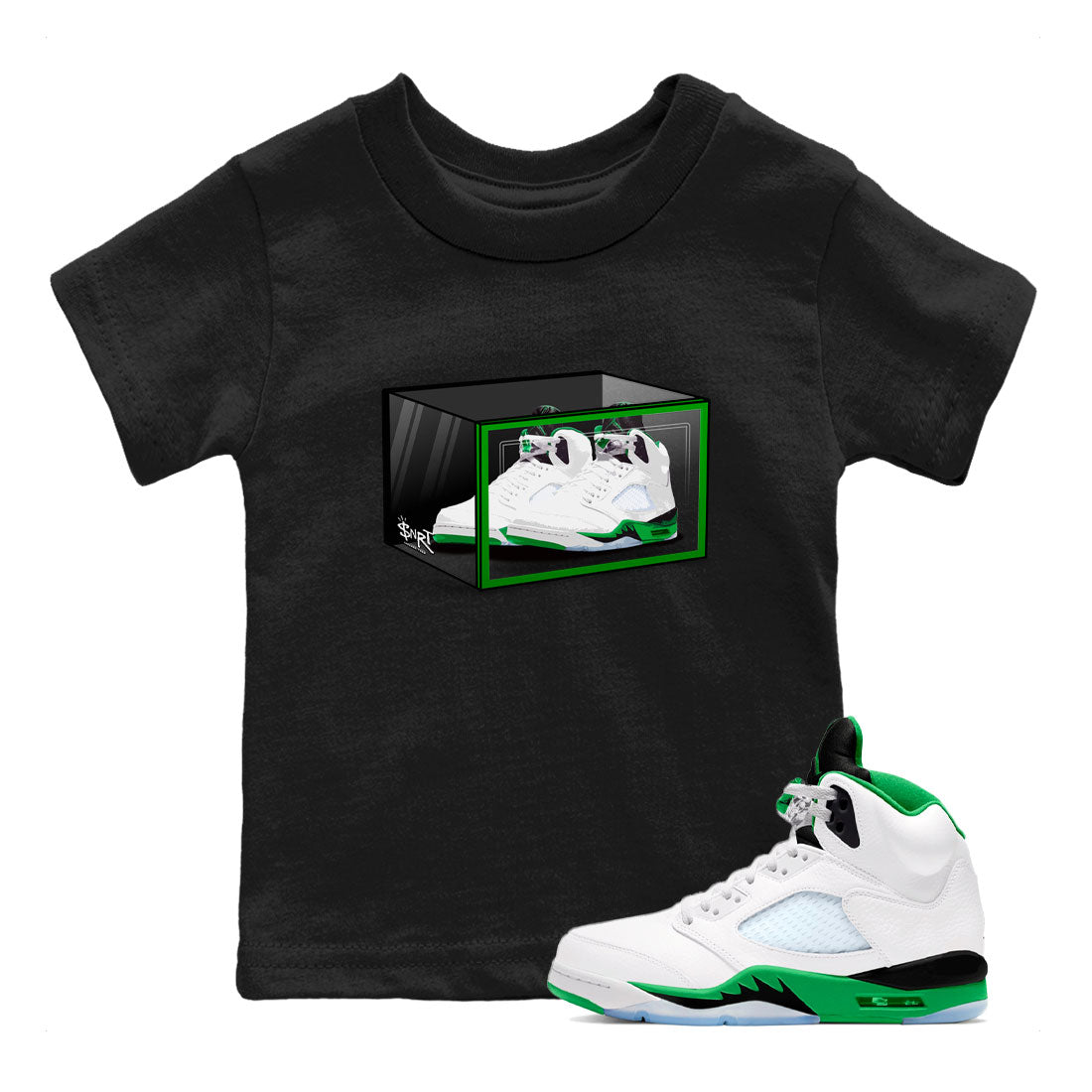 AJ5 Retro Lucky Green shirt to match jordans Shoe Box sneaker tees Air Jordan 5 Retro Lucky Green SNRT Sneaker Tees Casual Crew Neck T-Shirt Baby Toddler Black 1 T-Shirt