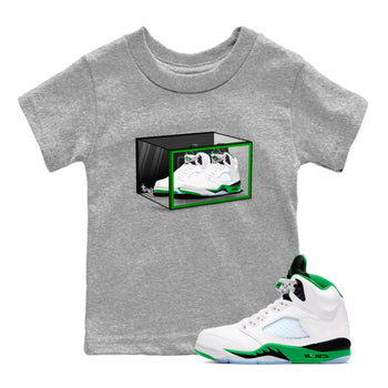 AJ5 Retro Lucky Green shirt to match jordans Shoe Box sneaker tees Air Jordan 5 Retro Lucky Green SNRT Sneaker Tees Casual Crew Neck T-Shirt Baby Toddler Heather Grey 1 T-Shirt