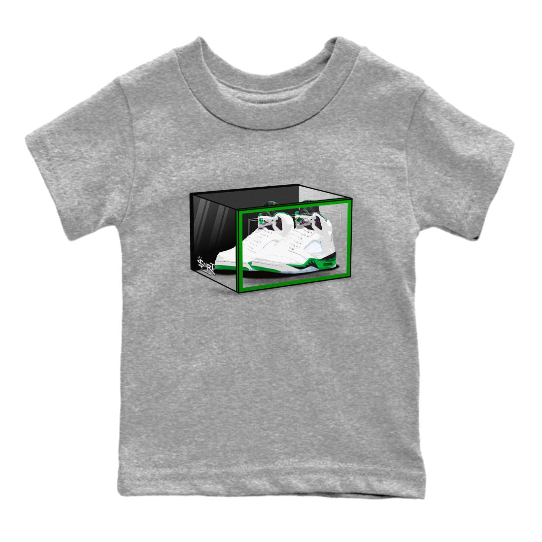 AJ5 Retro Lucky Green shirt to match jordans Shoe Box sneaker tees Air Jordan 5 Retro Lucky Green SNRT Sneaker Tees Casual Crew Neck T-Shirt Baby Toddler Heather Grey 2 T-Shirt
