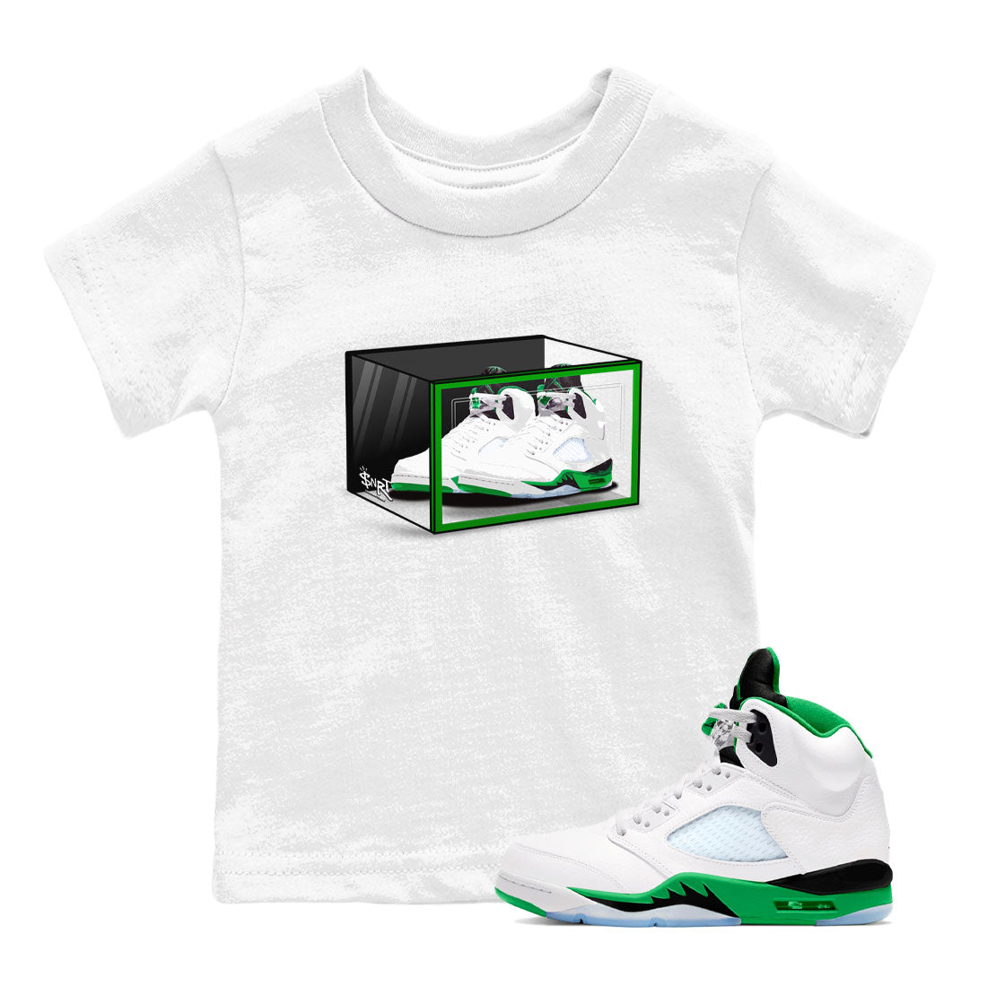 AJ5 Retro Lucky Green shirt to match jordans Shoe Box sneaker tees Air Jordan 5 Retro Lucky Green SNRT Sneaker Tees Casual Crew Neck T-Shirt Baby Toddler White 1 T-Shirt