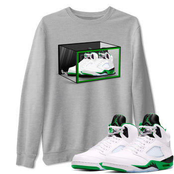 AJ5 Retro Lucky Green shirt to match jordans Shoe Box sneaker tees Air Jordan 5 Retro Lucky Green SNRT Sneaker Tees Casual Crew Neck T-Shirt Unisex Heather Grey 1 T-Shirt