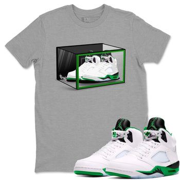 AJ5 Retro Lucky Green shirt to match jordans Shoe Box sneaker tees Air Jordan 5 Retro Lucky Green SNRT Sneaker Tees Casual Crew Neck T-Shirt Unisex Heather Grey 1 T-Shirt