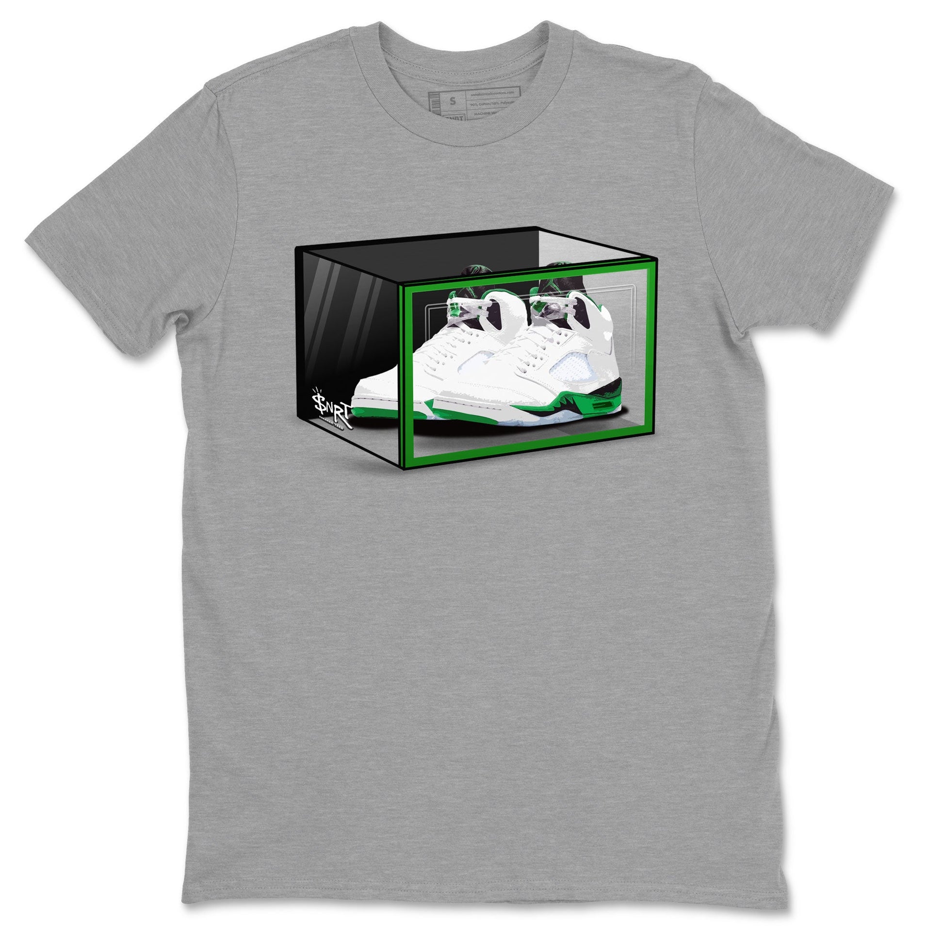 AJ5 Retro Lucky Green shirt to match jordans Shoe Box sneaker tees Air Jordan 5 Retro Lucky Green SNRT Sneaker Tees Casual Crew Neck T-Shirt Unisex Heather Grey 2 T-Shirt