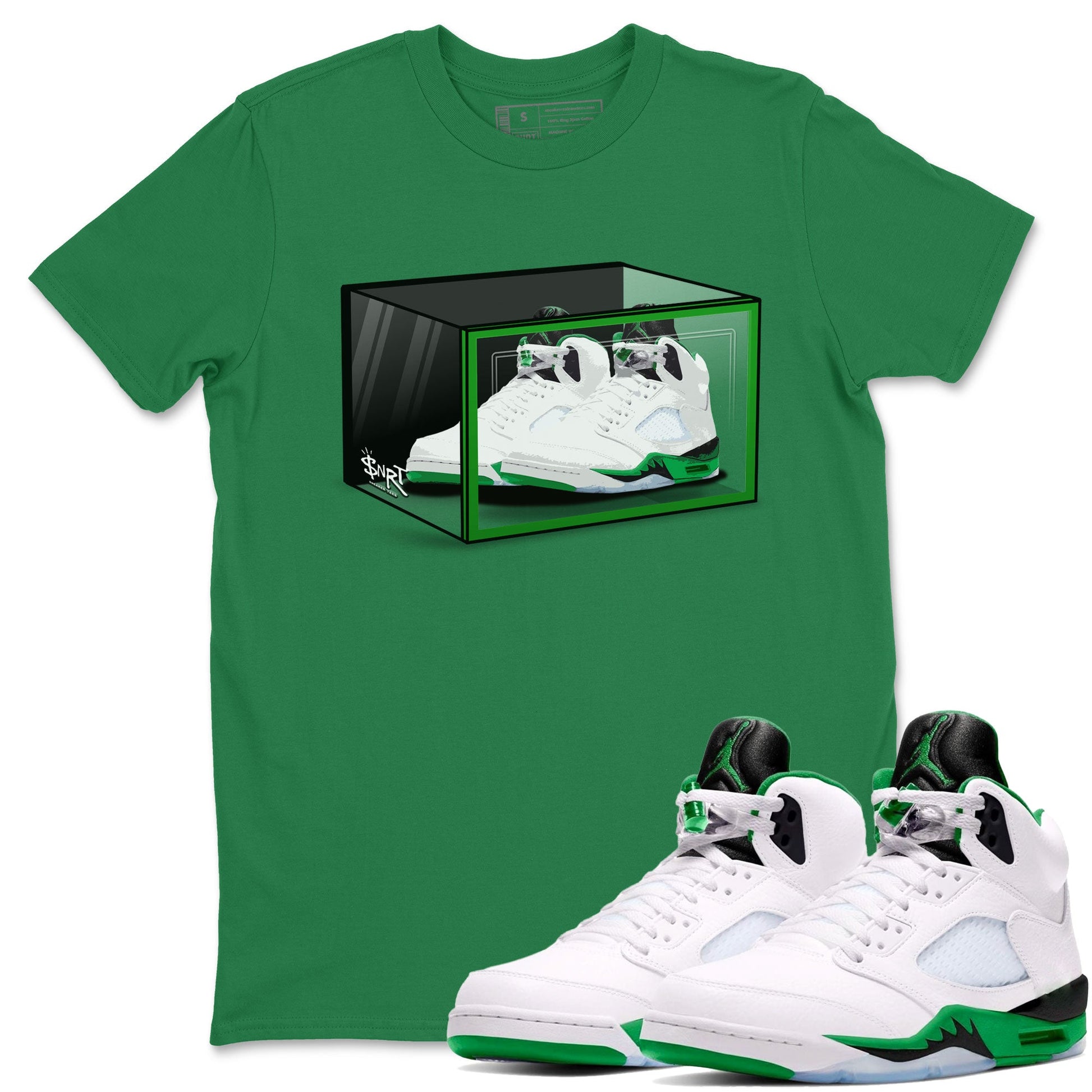 AJ5 Retro Lucky Green shirt to match jordans Shoe Box sneaker tees Air Jordan 5 Retro Lucky Green SNRT Sneaker Tees Casual Crew Neck T-Shirt Unisex Kelly Green 1 T-Shirt