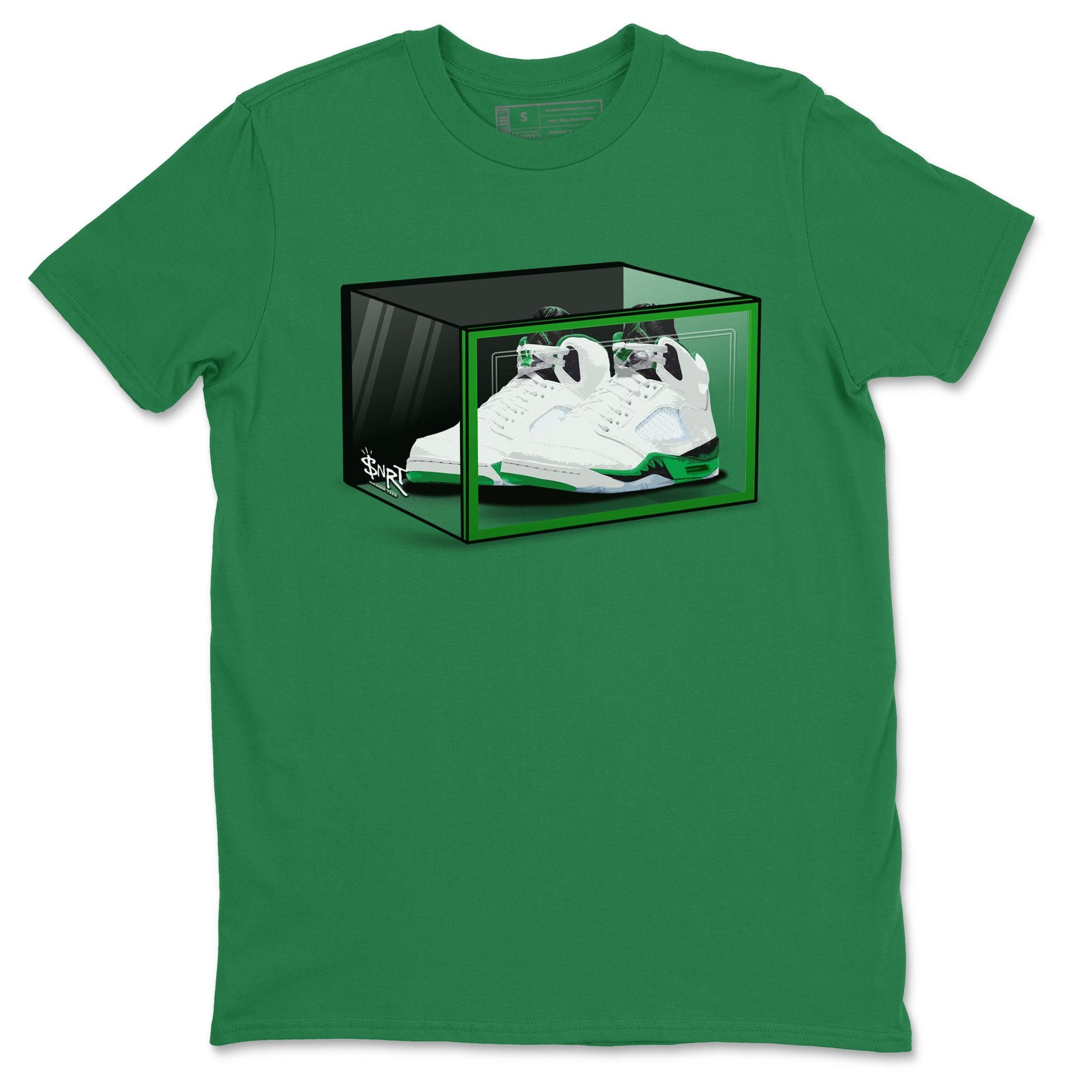 AJ5 Retro Lucky Green shirt to match jordans Shoe Box sneaker tees Air Jordan 5 Retro Lucky Green SNRT Sneaker Tees Casual Crew Neck T-Shirt Unisex Kelly Green 2 T-Shirt