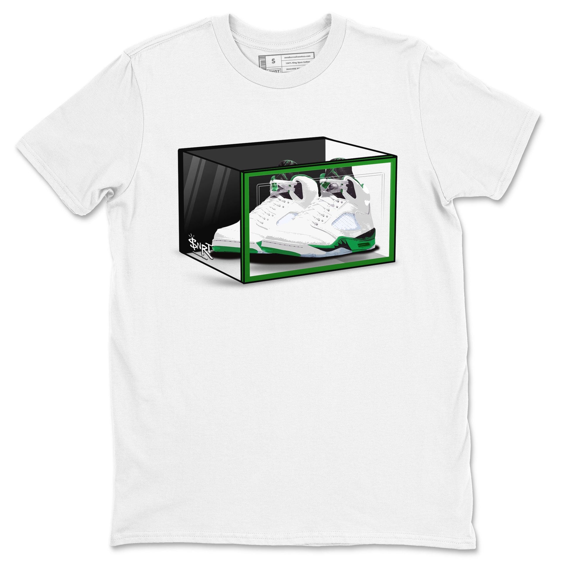 AJ5 Retro Lucky Green shirt to match jordans Shoe Box sneaker tees Air Jordan 5 Retro Lucky Green SNRT Sneaker Tees Casual Crew Neck T-Shirt Unisex White 2 T-Shirt