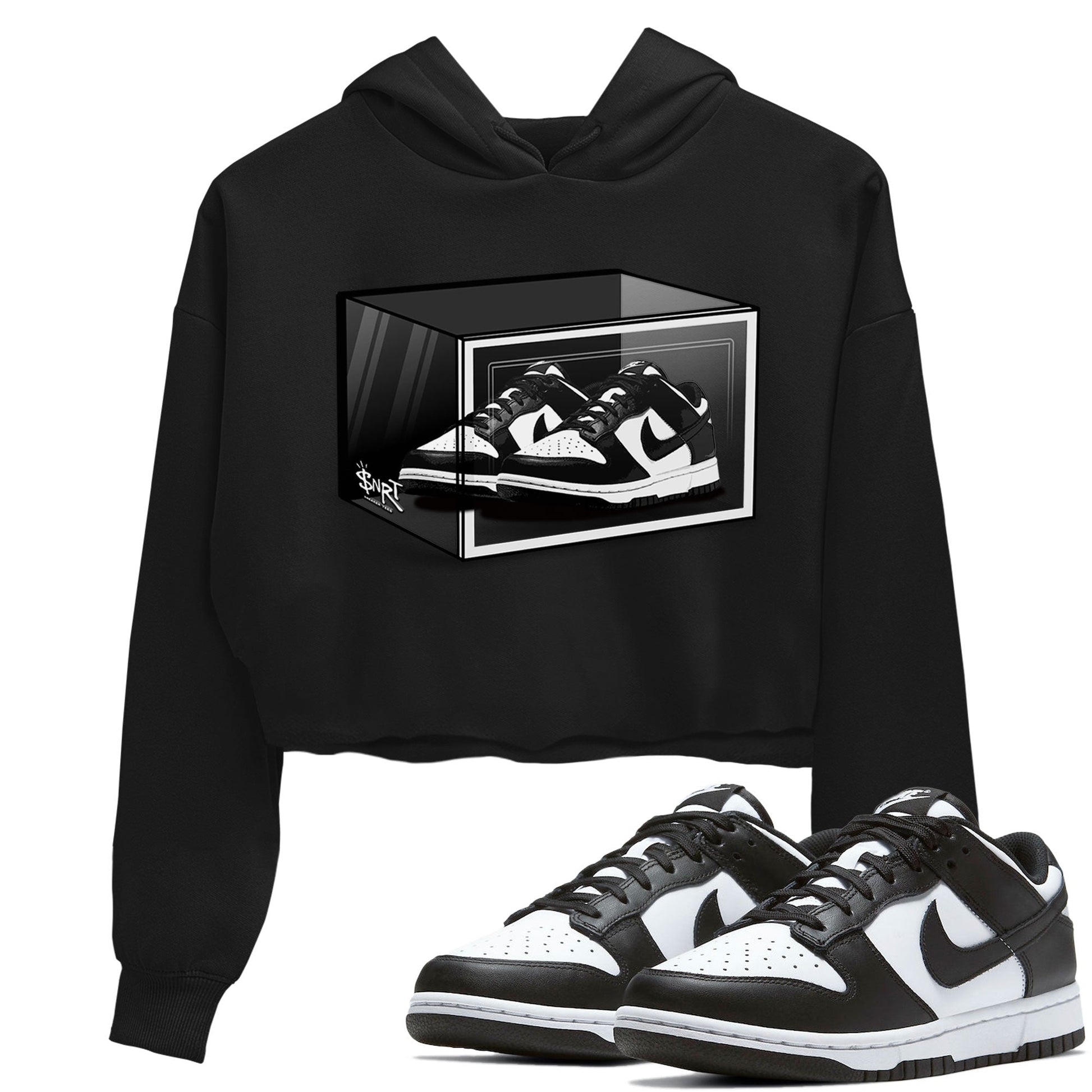 Dunk Panda shirt to match jordans Shoe Box sneaker tees Dunk Panda SNRT Sneaker Release Tees Black 1 Crop T-Shirt