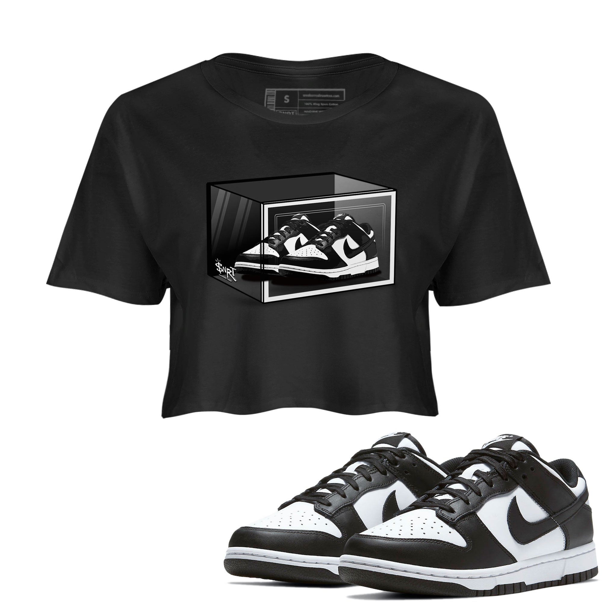 Dunk Panda shirt to match jordans Shoe Box sneaker tees Dunk Panda SNRT Sneaker Release Tees Black 1 Crop T-Shirt