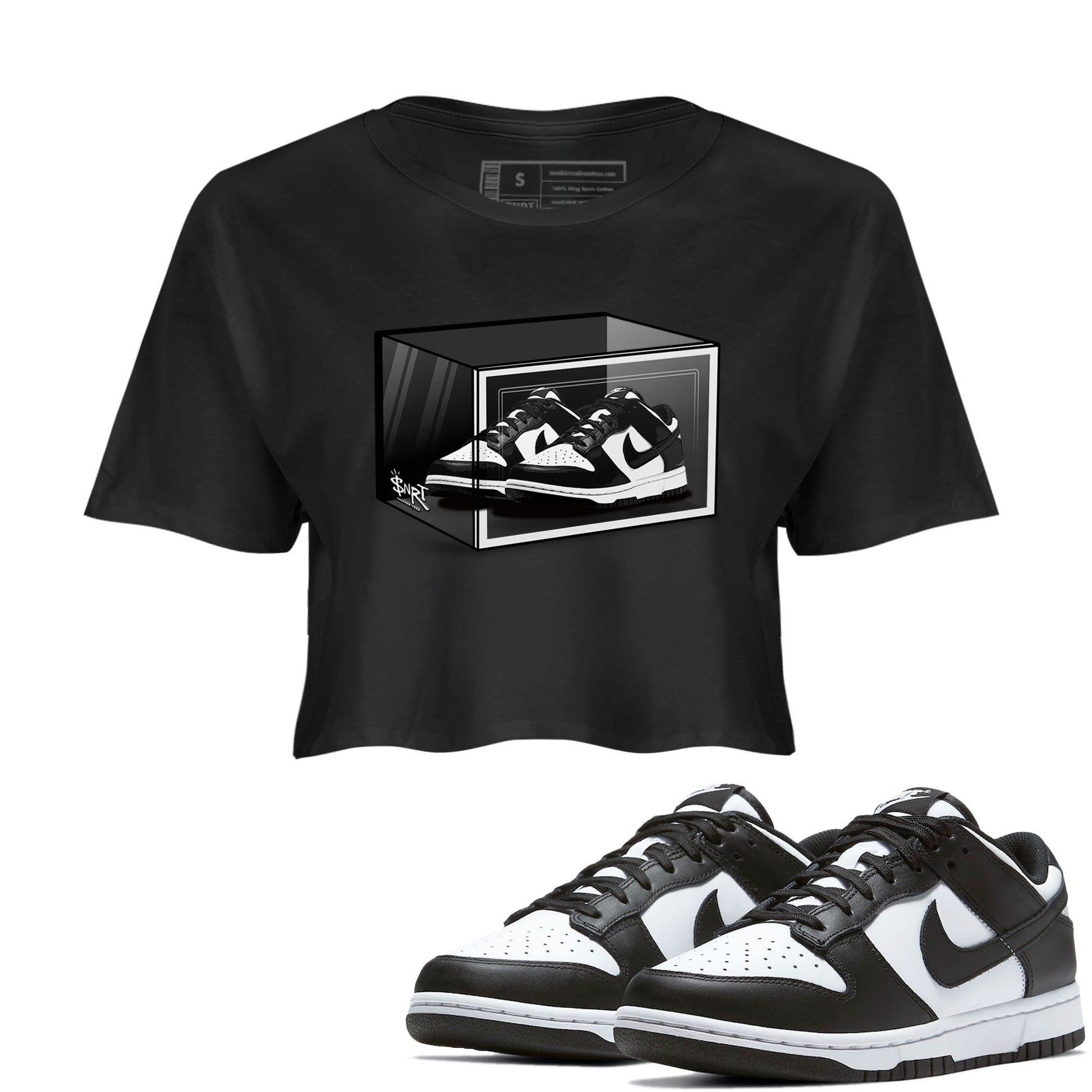 Dunk Panda shirt to match jordans Shoe Box sneaker tees Dunk Panda SNRT Sneaker Release Tees Black 1 Crop T-Shirt