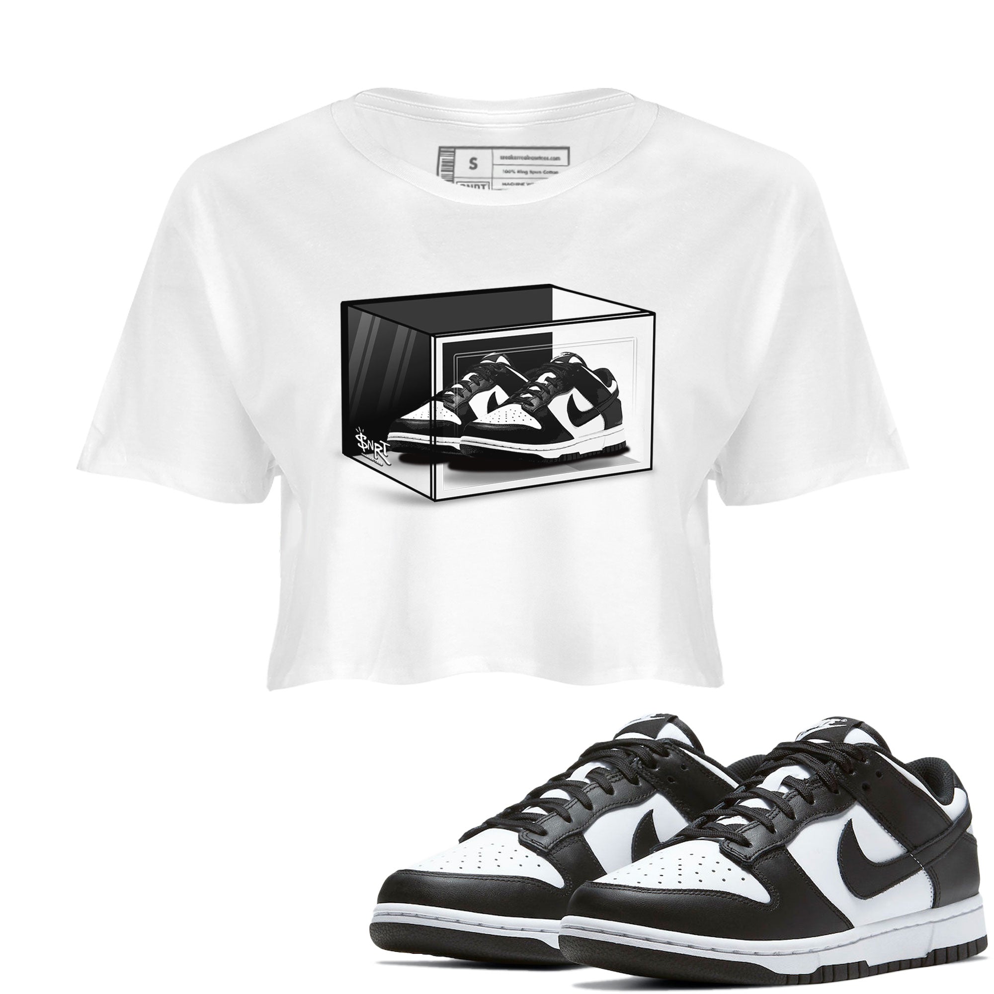 Dunk Panda shirt to match jordans Shoe Box sneaker tees Dunk Panda SNRT Sneaker Release Tees White 1 Crop T-Shirt
