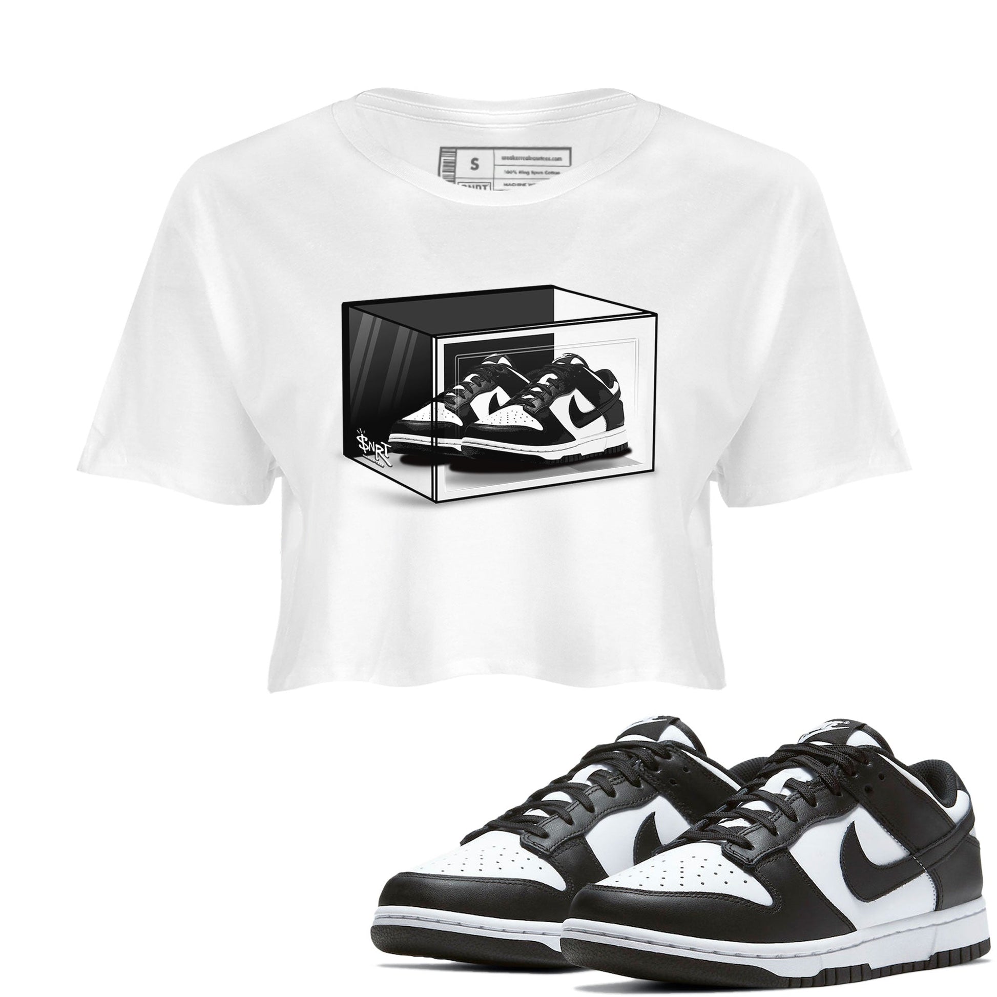 Dunk Panda shirt to match jordans Shoe Box sneaker tees Dunk Panda SNRT Sneaker Release Tees White 1 Crop T-Shirt