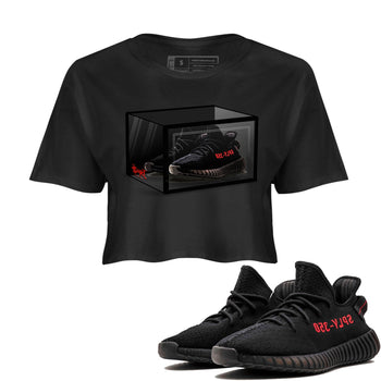 Adidas Yeezy Boost 350 V2 Bred shirt to match jordans Shoe Box sneaker tees Yeezy 350 Bred SNRT Sneaker Release Tees Black 1 Crop T-Shirt